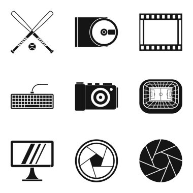 Video bilgileri Icons set, basit tarzı