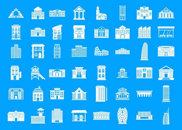 Building icon blue set vector — Stock Vector