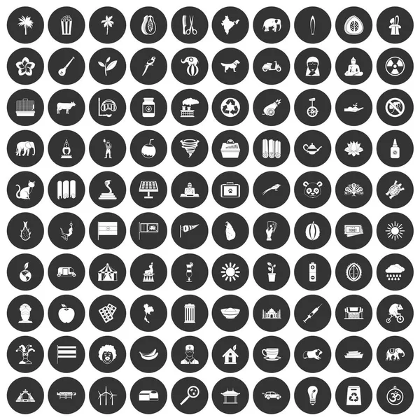 Siyah Daire 100 fil Icons set — Stok Vektör