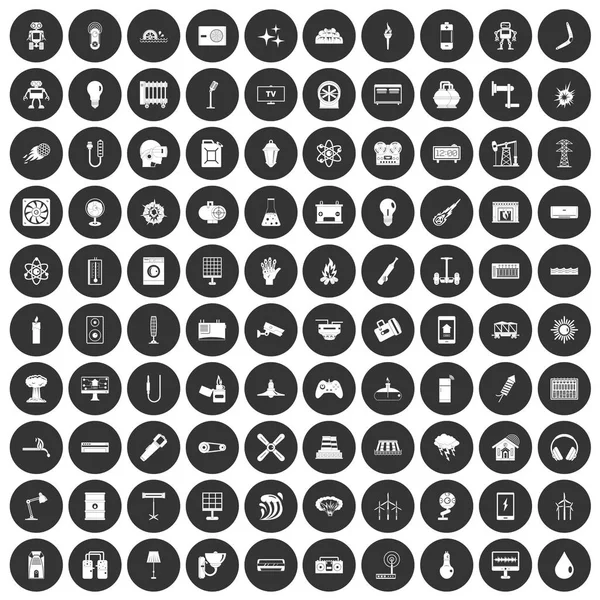 100 energie ikony nastavit černý kruh — Stockový vektor