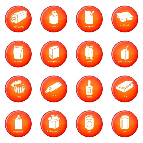 Tipi di pacchetto icone set vettore rosso — Vettoriale Stock