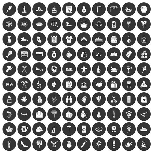 100 icônes tradition familiale mis cercle noir — Image vectorielle