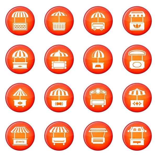 Ícones de quiosque de comida de rua conjunto vetor vermelho — Vetor de Stock