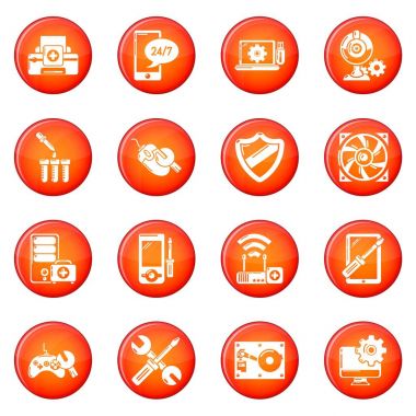 Kırmızı vektör bilgisayar onarım servisi Icons set