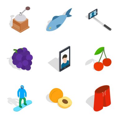 Boş zaman zaman Icons set, izometrik stili