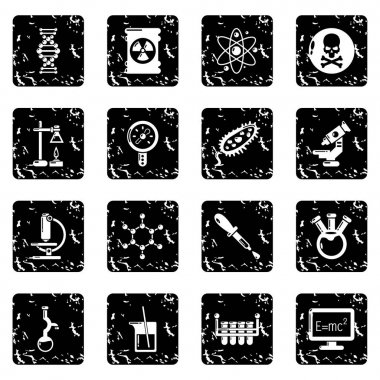 Grunge vektör kimya laboratuvar Icons set