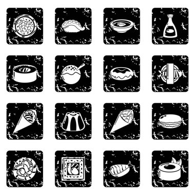 Japonya gıda simgeler kümesi grunge vektör