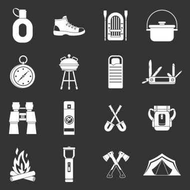Gri vektör rekreasyon turizm Icons set