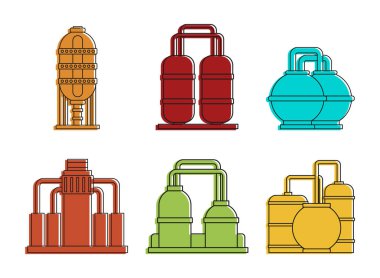 Fabrika rezerv simge kümesi, renk anahat stili