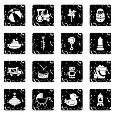 Çocuklar oyuncak simgeler kümesi grunge vektör