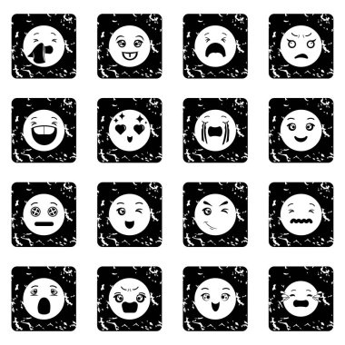 Grunge vektör gülümsüyor Icons set