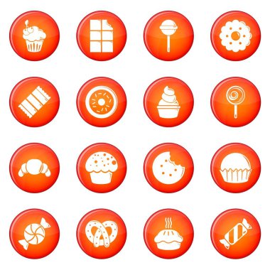 Tatlılar Pastalar Icons set kırmızı vektör şeker