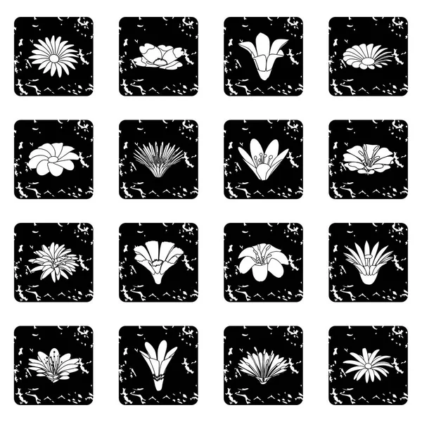 Iconos de flores detallados conjunto grunge vector — Vector de stock