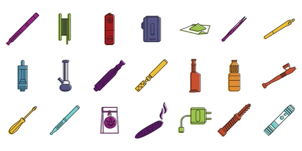 Juego de iconos de herramientas para fumar, estilo de contorno de color — Vector de stock