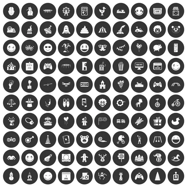 Siyah Daire 100 komik Icons set — Stok Vektör