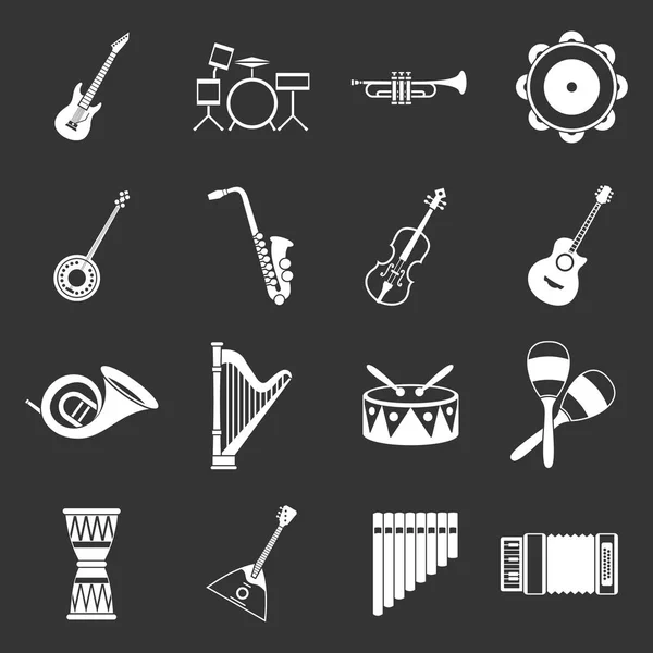 Ensemble d'icônes d'instruments de musique vecteur gris — Image vectorielle