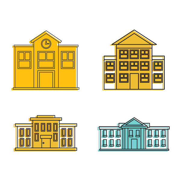 School icon set, color outline style