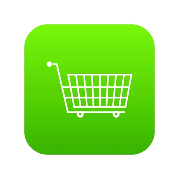 Gran vacío carro de supermercado icono digital verde — Vector de stock