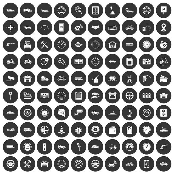 100 garáž ikony nastavit černý kruh — Stockový vektor