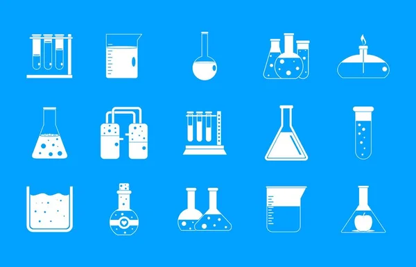 Icono de ollas químicas vector conjunto azul — Vector de stock