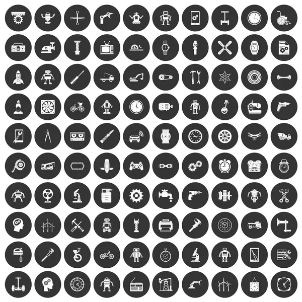 100 Zahnradsymbole setzen schwarzen Kreis — Stockvektor