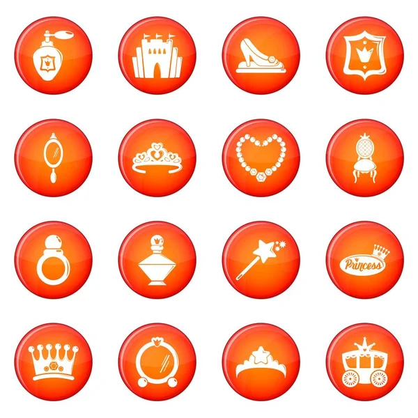 Prenses bebek Icons set kırmızı vektör — Stok Vektör