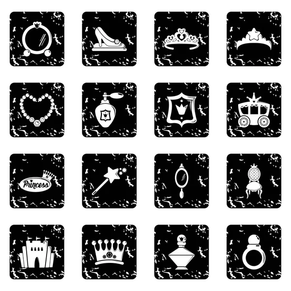 Princess doll icons set grunge vector — Stock Vector