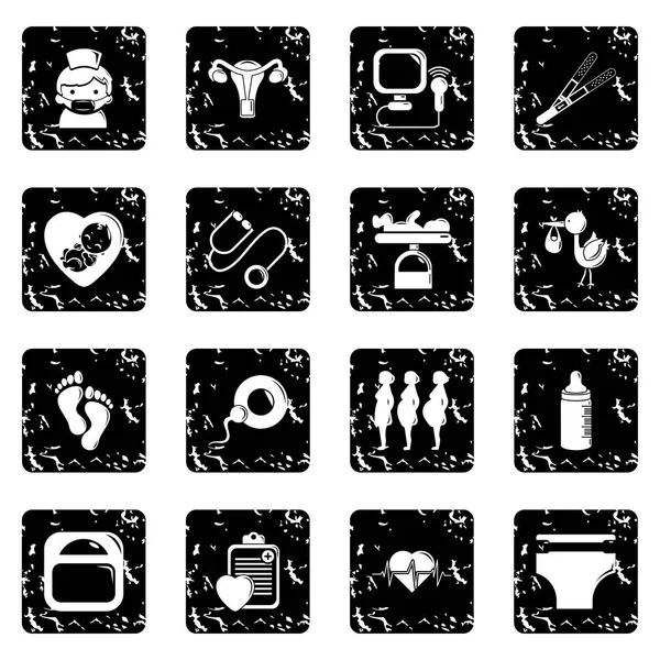 Iconos de embarazo conjunto grunge vector — Archivo Imágenes Vectoriales