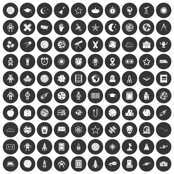 Siyah Daire 100 astronomi Icons set — Stok Vektör