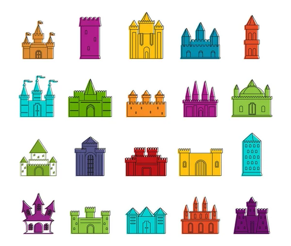 Ensemble d'icônes Château, style contour couleur — Image vectorielle