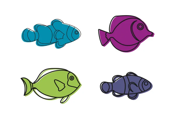 Набор иконок аквариума, стиль цветовой гаммы — стоковый вектор