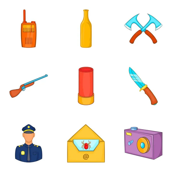 Conjunto de iconos de criminalidad, estilo de dibujos animados — Vector de stock