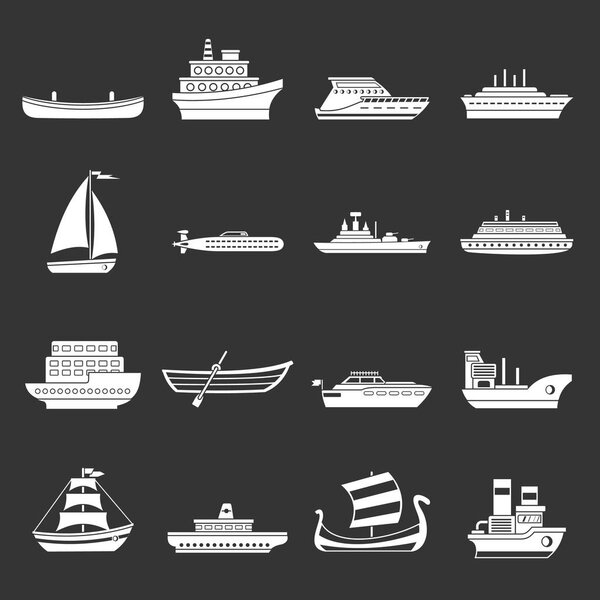Sea transport icons set grey vector