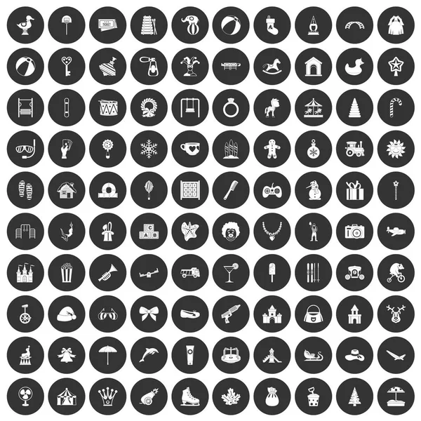 100 ícones de infância feliz definir círculo preto —  Vetores de Stock