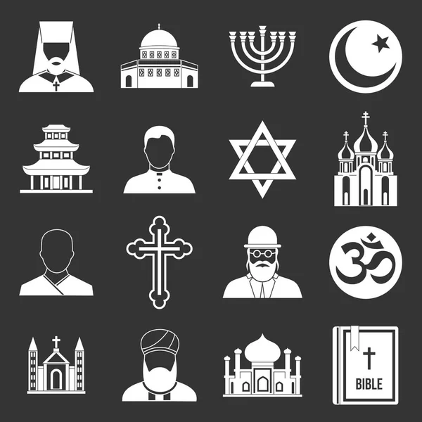Religious symbol icons set grey vector — Stock Vector