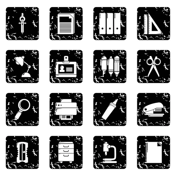 Iconos de papelería conjunto grunge vector — Archivo Imágenes Vectoriales