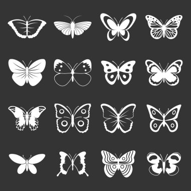 Kelebek Icons set gri vektör