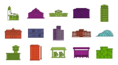 Binalar simge kümesi, renk anahat stili