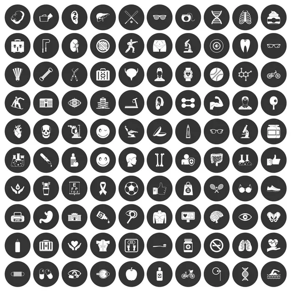 100 zdraví ikony nastavit černý kruh — Stockový vektor
