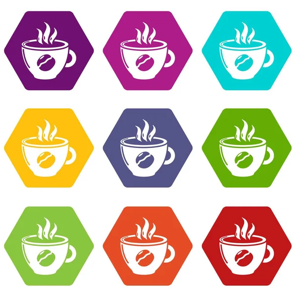Cup coffee icons set 9 vector — Stock Vector