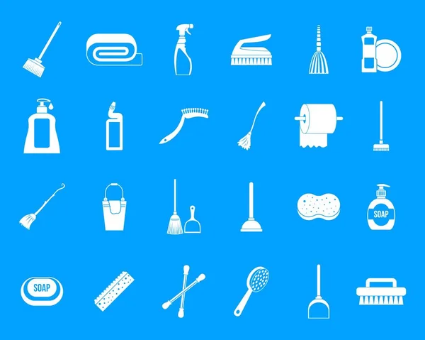 Herramientas de limpieza icono azul conjunto vector — Archivo Imágenes Vectoriales