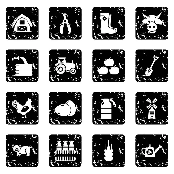 Farm agricultural icons set grunge vector — Stock Vector