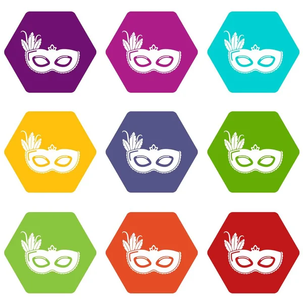 Icônes masque de carnaval ensemble 9 vecteur — Image vectorielle