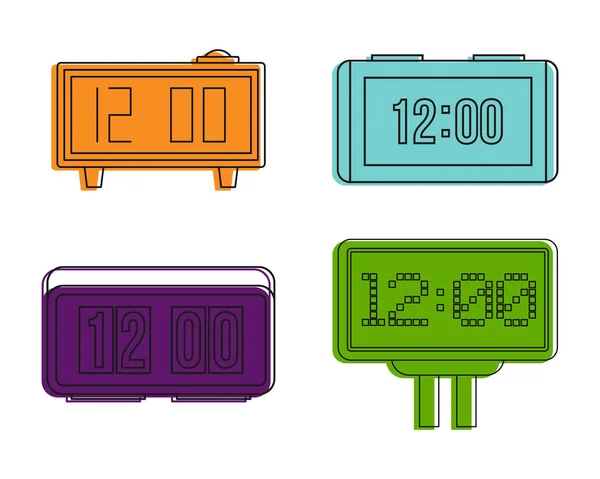 Digitale klok pictogram set, kleur Kaderstijl — Stockvector