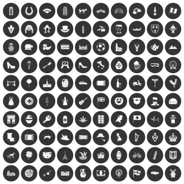 Siyah Daire 100 Europe Icons set