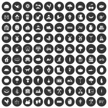 Siyah Daire 100 çiftlik Icons set