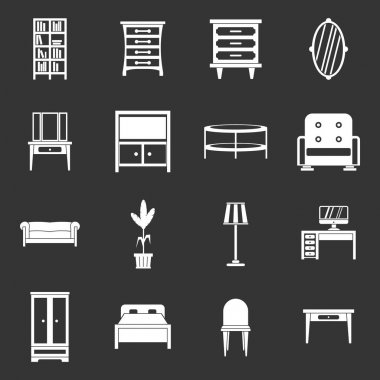 Gri vektör mobilya Icons set