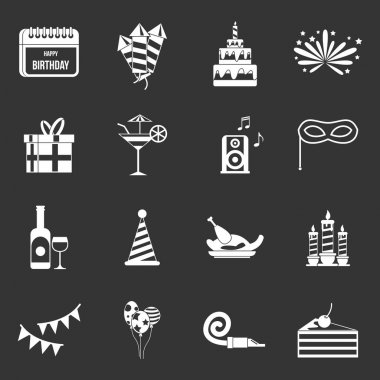 Mutlu doğum günü Icons set gri vektör