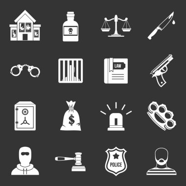 Suç ve ceza Icons set gri vektör