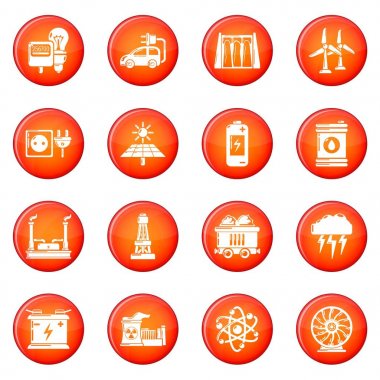 Kırmızı vektör enerji kaynakları Icons set